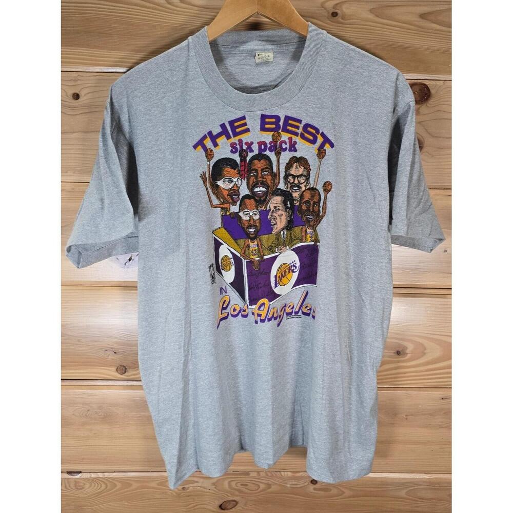 Vtg Los Angeles Lakers Best Six Pack Kareem Magic Worthy T-Shirt Men Large 80S 1